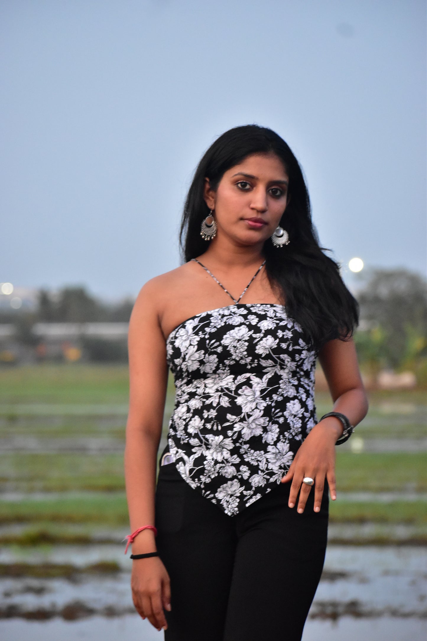 Noir Petal Hanky Top