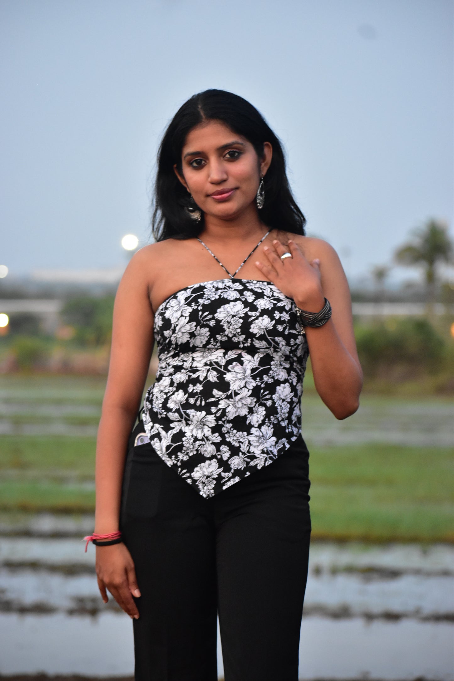 Noir Petal Hanky Top
